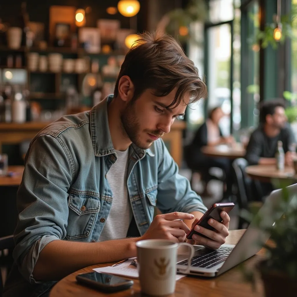 Trabajando desde un café en Buenos Aires